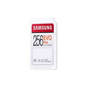 SAMSUNG EVO Plus SDXC 256GB Full Size SD Memory Card w/ Adapter, UHS-I U3, Supports 4K Video, Storage Expansion for DSLR, Mirrorless Camera, PC, MB-SC256H/AM