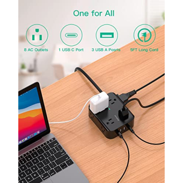 Power Strip Surge Protector with 8 Outlets & USB Ports