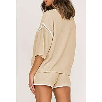 TOLENY Womens 2 Piece Outfits Tracksuit Waffle Knit Pullover Top and Shorts Pajamas Sets