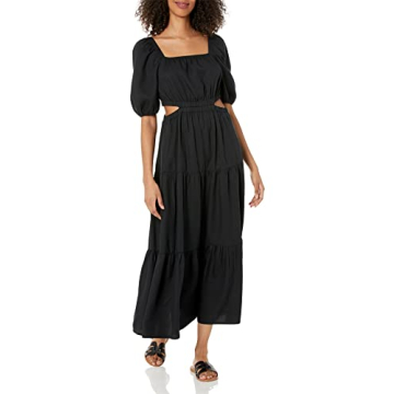 The Drop Women's Anaya Square Neck Cut-out Tiered Maxi Dress, Black, S