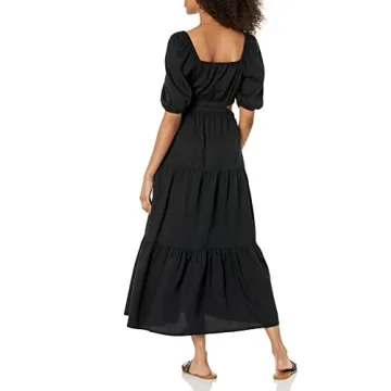 The Drop Women's Anaya Square Neck Cut-out Tiered Maxi Dress, Black, S