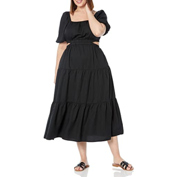 The Drop Women's Anaya Square Neck Cut-out Tiered Maxi Dress, Black, S