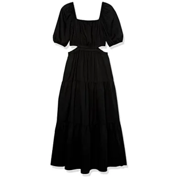 The Drop Women's Anaya Square Neck Cut-out Tiered Maxi Dress, Black, S