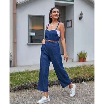 DREFBUFY Women Overalls Casual Rompers With Pockets Outfits Wide Leg Jumpsuit Sleeveless Long Jeans Pants（Blue1301-Medium）