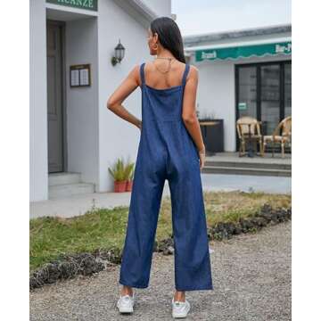 DREFBUFY Women Overalls Casual Rompers With Pockets Outfits Wide Leg Jumpsuit Sleeveless Long Jeans Pants（Blue1301-Medium）