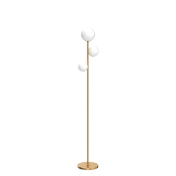Mid Century Modern Floor Lamp - Gold & Frosted Glass