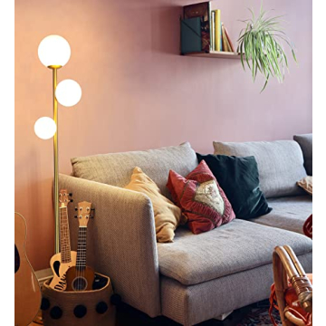 Mid Century Modern Floor Lamp - Gold & Frosted Glass