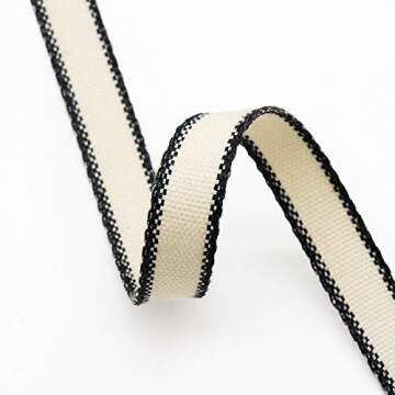 CT CRAFT LLC Ivory Cotton Black Stripes Ribbon 3/8" x 10 Yards for Home Décor Gift Present Wrapping DIY Crafts Birthday Wedding Bouquet Christmas