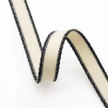 CT CRAFT LLC Ivory Cotton Black Stripes Ribbon 3/8" x 10 Yards for Home Décor Gift Present Wrapping DIY Crafts Birthday Wedding Bouquet Christmas