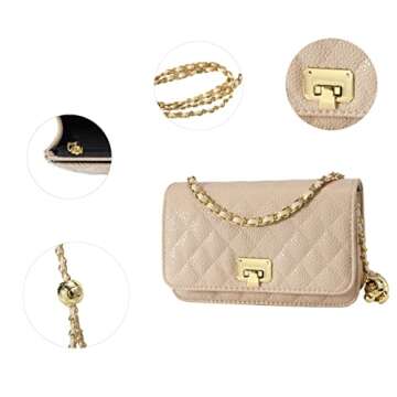 Hysnan Quilted Crossbody Bags for Women Small Leather Clutch Purses Crossbody Handbags Shoulder Bag with Chain Strap