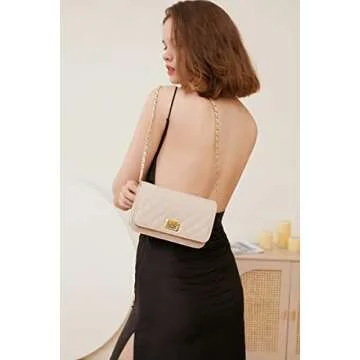 Hysnan Quilted Crossbody Bags for Women Small Leather Clutch Purses Crossbody Handbags Shoulder Bag with Chain Strap