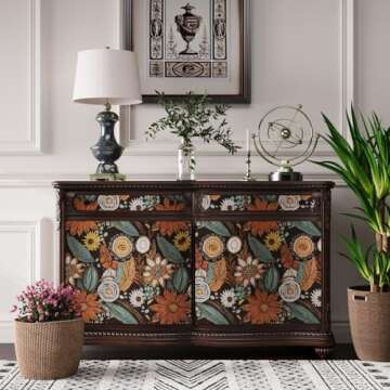 Laatse Boho Wallpaper Peel and Stick,Vintage Floral Contact Paper 17.5" x 393.7", Dark Botanical Flo...