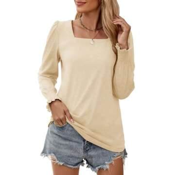 Sherosa Fall Tops for Women Dressy Casual Ruffle Long Sleeve Tshirts Classic Stylish Square Neckline...