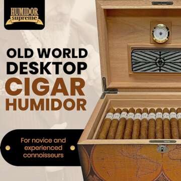 Humidor Supreme Old World Desktop Cigar Humidor - Desktop Cigar Storage with Spanish Cedar Tray & Di...