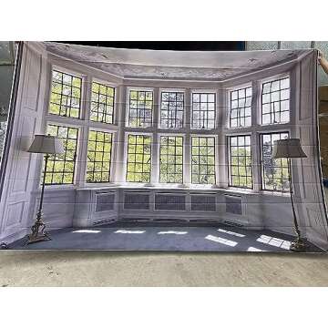 CSFOTO 7x5ft Big Bright Window Backdrop Zoom Room Background Window Garden Backdrop for Wall Zoom Living Room Office Backdrop for Video Conference Backdrops for Video Recording
