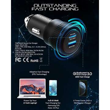 MANINAM Super Fast USB C Car Charger 73W Power Adapter