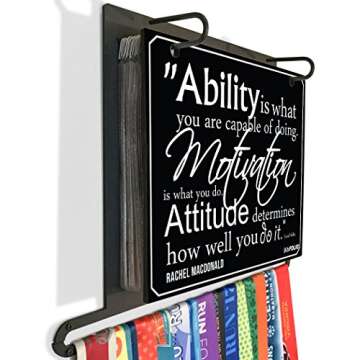 Gone For a Run | BibFOLIO Plus Race Bib and Medal Display | Wall Mounted | Ability, Motivation, & Attitude Quote - Artist Style | Black