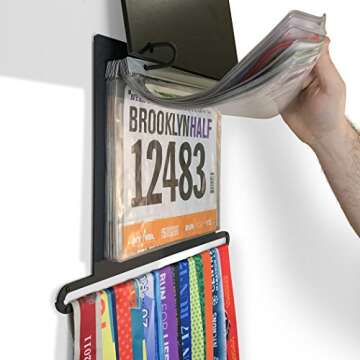 Gone For a Run | BibFOLIO Plus Race Bib and Medal Display | Wall Mounted | Ability, Motivation, & Attitude Quote - Artist Style | Black