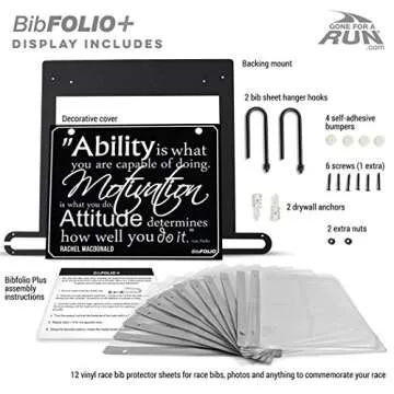 Gone For a Run | BibFOLIO Plus Race Bib and Medal Display | Wall Mounted | Ability, Motivation, & Attitude Quote - Artist Style | Black