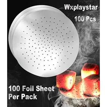 Wxplaystar Hookah Foil , 100Pcs Premium Pre Punched Hookah Aluminum Foil with Holes Heavy Duty Round Thickening Hookah Accessories，Hooka Shisha Foils 5.5 Inches 0.03mm, silver