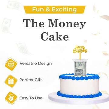 The Money Cake - Money Cake Pull Out Kit Includes 1 Money Box 2 Plastic Roll 40 Transparent Bag Connected Pocket Each, and 2 Surprise Cake Toppers for Birthday and Graduation Parties