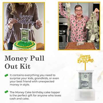 The Money Cake - Money Cake Pull Out Kit Includes 1 Money Box 2 Plastic Roll 40 Transparent Bag Connected Pocket Each, and 2 Surprise Cake Toppers for Birthday and Graduation Parties