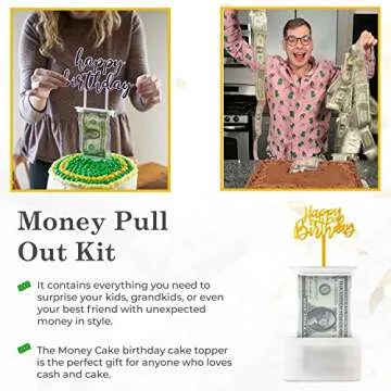 The Money Cake - Money Cake Pull Out Kit Includes 1 Money Box 2 Plastic Roll 40 Transparent Bag Connected Pocket Each, and 2 Surprise Cake Toppers for Birthday and Graduation Parties