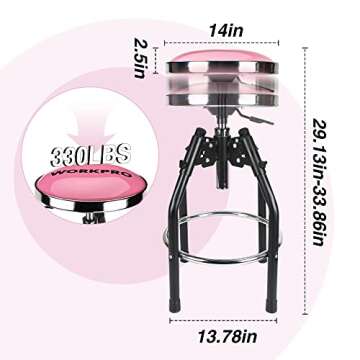 WorkPro Heavy Duty Adjustable Hydraulic Shop Stool,Garage Bar Stool, 29in to 33. 86in, 330-Pound Capacity, Pink