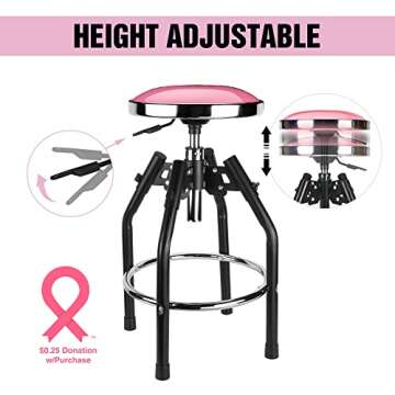 WorkPro Heavy Duty Adjustable Hydraulic Shop Stool,Garage Bar Stool, 29in to 33. 86in, 330-Pound Capacity, Pink