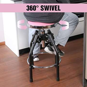 WorkPro Heavy Duty Adjustable Hydraulic Shop Stool,Garage Bar Stool, 29in to 33. 86in, 330-Pound Capacity, Pink