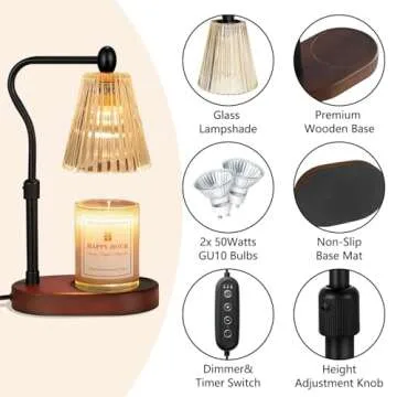 Imenlox Dimmable Candle Warmer Lamp with Timer, Electric Melting Lamps for Jar Candles, Wax Melt Warmers with 2 * 50W Bulbs for Home Bedroom Decor