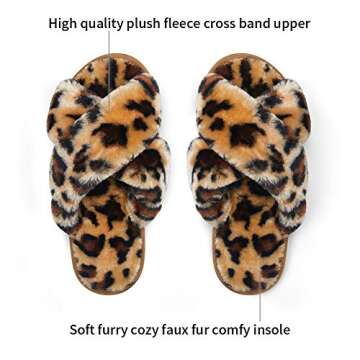 Vepose Women's Cross Band Slippers, Soft Plush Furry Open Toe Fur Slippers, 801 - Leopard, Size 8,8.5,9 US - Fuzzy Fluffy Slip on House Shoes Indoor Outdoor (CJY801 Leopard 08&09)
