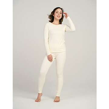 LAPASA Women's Thermal Underwear Set Fleece Lined Long Johns Top Shirt & Bottom Soft Base Layer Thermoflux 300 Extra Warm Heavyweight Cold Weather L44 Small Off White 4.5