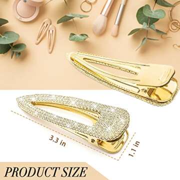KANPRINCESS 2PCS 3.3Inch Rhinestones Hair Clips,Gold Hair Clips Barrettes, Rhinestones Hair Accessor...