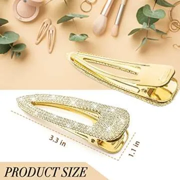 KANPRINCESS 2PCS 3.3Inch Rhinestones Hair Clips,Gold Hair Clips Barrettes, Rhinestones Hair Accessor...