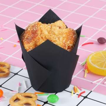 Caperci Standard Tulip Cupcake Liners for Baking 120 Counts - Greaseproof Muffin Baking Cups for Wed...