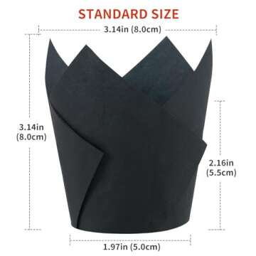 Caperci Standard Tulip Cupcake Liners for Baking 120 Counts - Greaseproof Muffin Baking Cups for Wedding Birthday Party Baby Shower Festivals Christmas (Black)