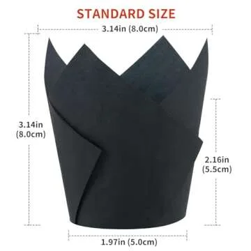 Caperci Standard Tulip Cupcake Liners for Baking 120 Counts - Greaseproof Muffin Baking Cups for Wedding Birthday Party Baby Shower Festivals Christmas (Black)
