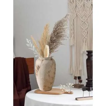 Prettidecor Rustic Ceramic 9.5 in Flower Vase, Ceramic Vase for Home Decor, Living Room Decoration, Shelf Decor, Mantel, Wedding Dinner Table Office Decorations Vase