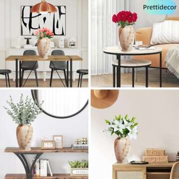 Prettidecor Rustic Ceramic 9.5 in Flower Vase, Ceramic Vase for Home Decor, Living Room Decoration, Shelf Decor, Mantel, Wedding Dinner Table Office Decorations Vase