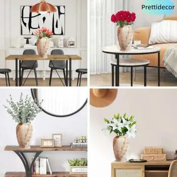 Prettidecor Rustic Ceramic 9.5 in Flower Vase, Ceramic Vase for Home Decor, Living Room Decoration, Shelf Decor, Mantel, Wedding Dinner Table Office Decorations Vase