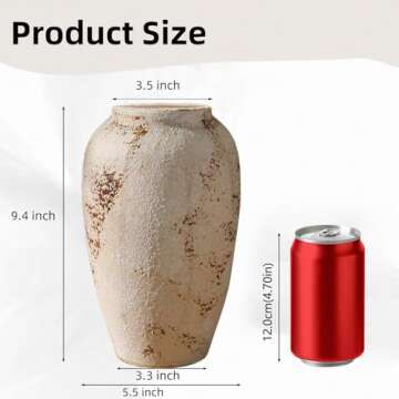 Prettidecor Rustic Ceramic 9.5 in Flower Vase, Ceramic Vase for Home Decor, Living Room Decoration, Shelf Decor, Mantel, Wedding Dinner Table Office Decorations Vase