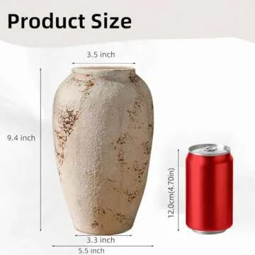 Prettidecor Rustic Ceramic 9.5 in Flower Vase, Ceramic Vase for Home Decor, Living Room Decoration, Shelf Decor, Mantel, Wedding Dinner Table Office Decorations Vase