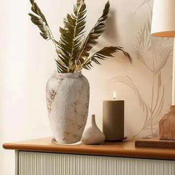Prettidecor Rustic Ceramic 9.5 in Flower Vase, Ceramic Vase for Home Decor, Living Room Decoration, Shelf Decor, Mantel, Wedding Dinner Table Office Decorations Vase