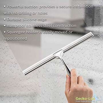 Gecko-Loc Shower Squeegee with Suction Cup Hook - Silver