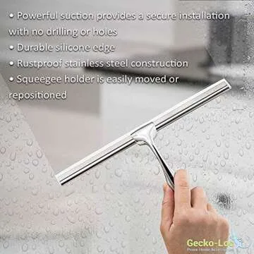 Gecko-Loc Shower Squeegee with Suction Cup Hook - Silver