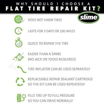Slime 50107 Flat Tire Puncture Repair, Smart Spair, Emergency Kit for Car Tires, Includes Sealant and Tire Inflator Pump, Suitable for Cars and Other Highway Vehicles, 15 Min Fix