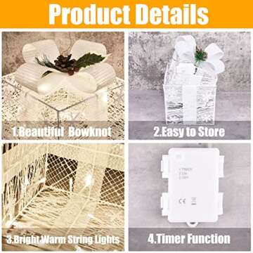 Christmas Lighted Gift Boxes, Set of 3 Christmas Decorations for Home, Light up Christmas Ornaments, Warm White LED with Bows for Indoor Party Holiday, Christmas Decor(Snow)