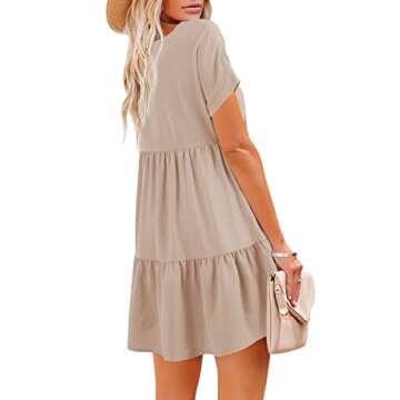 Women V Neck Loose Flowy Swing Shift Dress 2025 Summer Short Sleeve Casual Summer Mini Tunic Dress