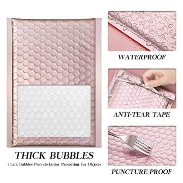 Fuxury Rose Gold Bubble Mailers 6x10 "25 Pack, Strong Adhesion Metallic Bubble Envelopes,Waterproof Padded Envelopes,Durable Padded Mailers，Super Cute Packing for Jewelry, Makeup Supplies，Bulk #0